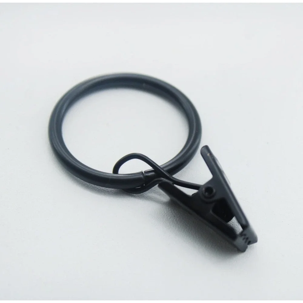 20 Pcs Matte Black Metal Curtain Rings with Clips Set for Window Rods 1 Inch